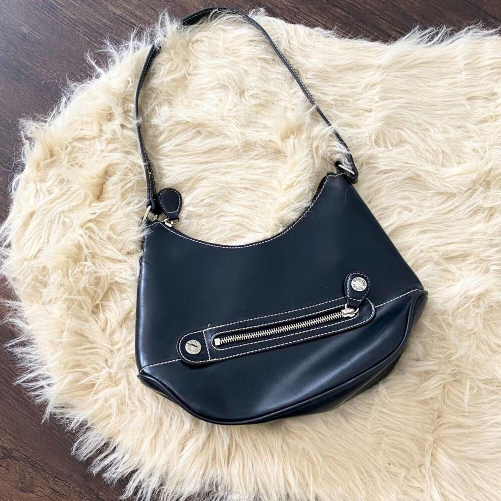 Vintage Y2K Tommy Hilfiger Black Silver Accent Stitching Hobo Shoulder bag